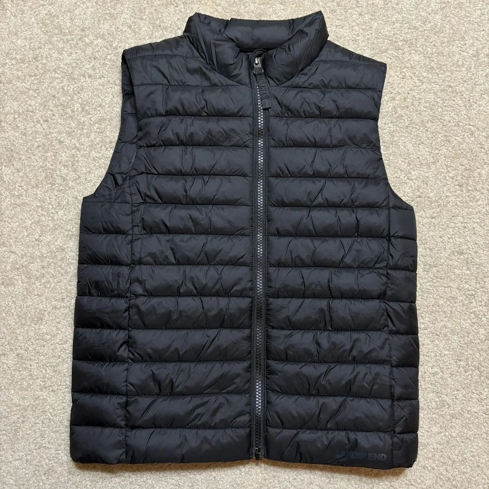 Lands End Puffer Vest NWT Kids M 8 Black Quilted PrimaLoft Insulated Winter Warm